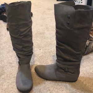Gray suede riding boots